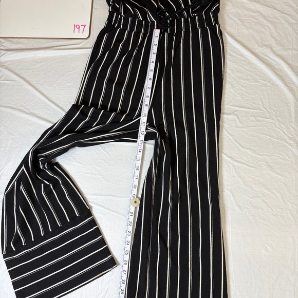 Hot Kiss Black White Striped Wide Leg Sleeveless Jumpsuit Tassel Waist Small - Picture 6 of 11